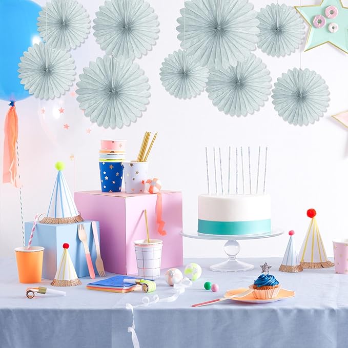 20 Pcs Gray Hanging Paper Fan, Round Paper Fans Decorations Set - Image 4