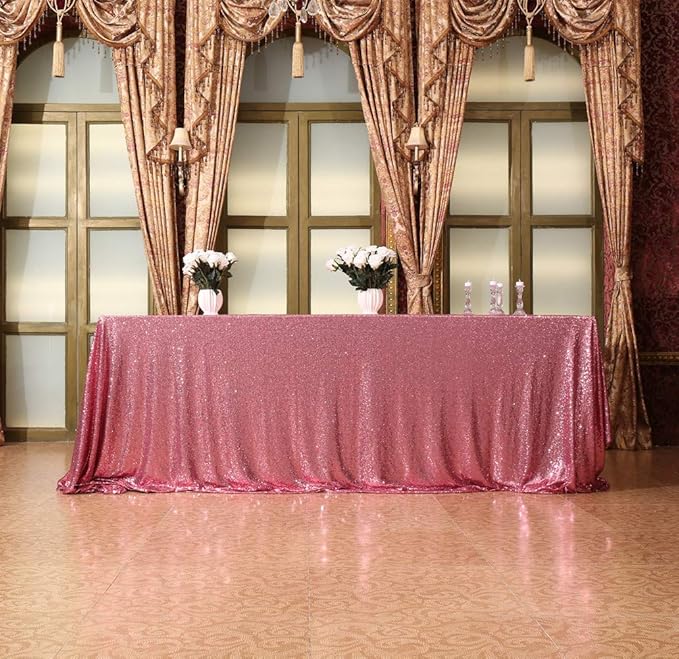 SquarePie Sequin Tablecloth 90 x 132 Inch Fuchsia Pink Sparkly Table Linen - Image 5