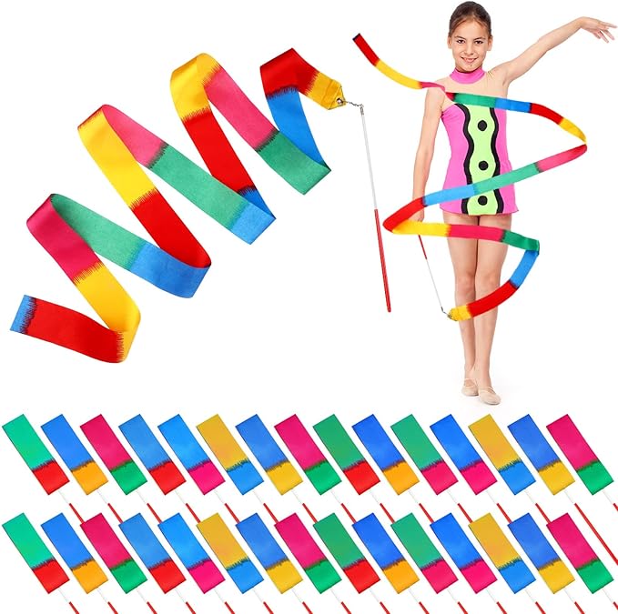 Sratte 30 Pieces Rainbow Dancing Ribbons 78.74 Inches Long Rhythmic Gymnastics by Sratte
