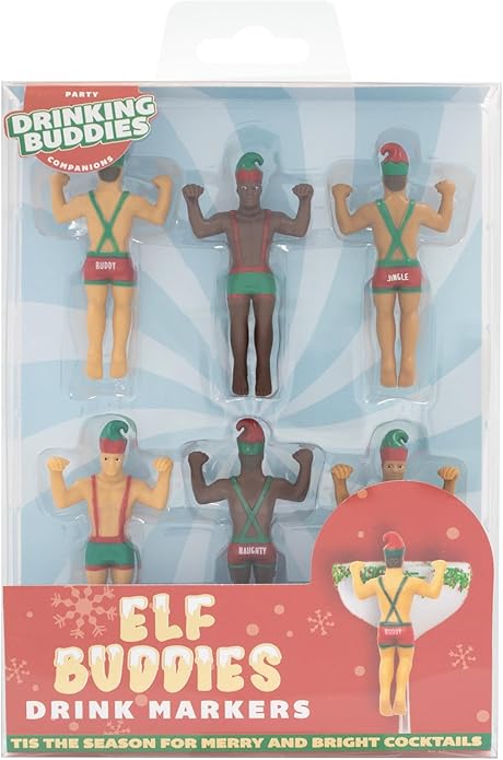 NPW Elf Buddies Drink Markers, Wine Glass Charms, Holiday Office Party - Image 3