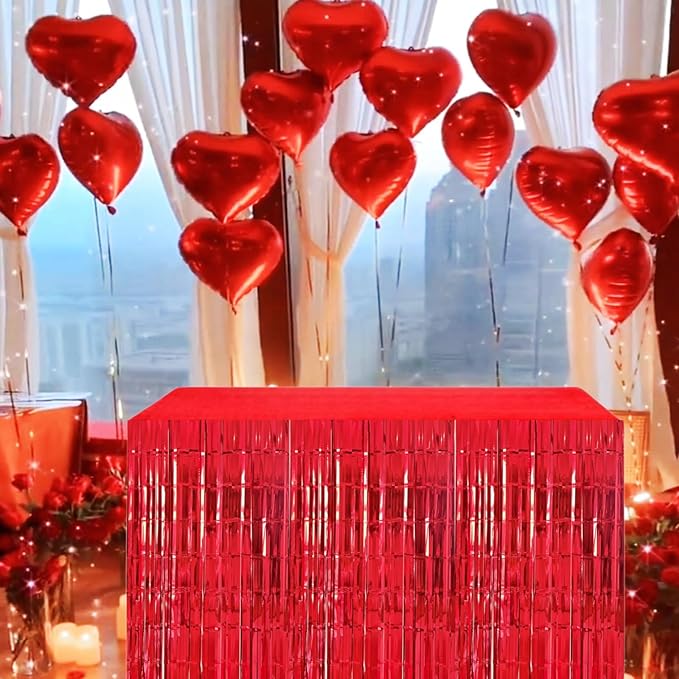Red Streamers Party Decorations, 2 Packs Red Table Skirts Metallic Foil Fringe - Image 4