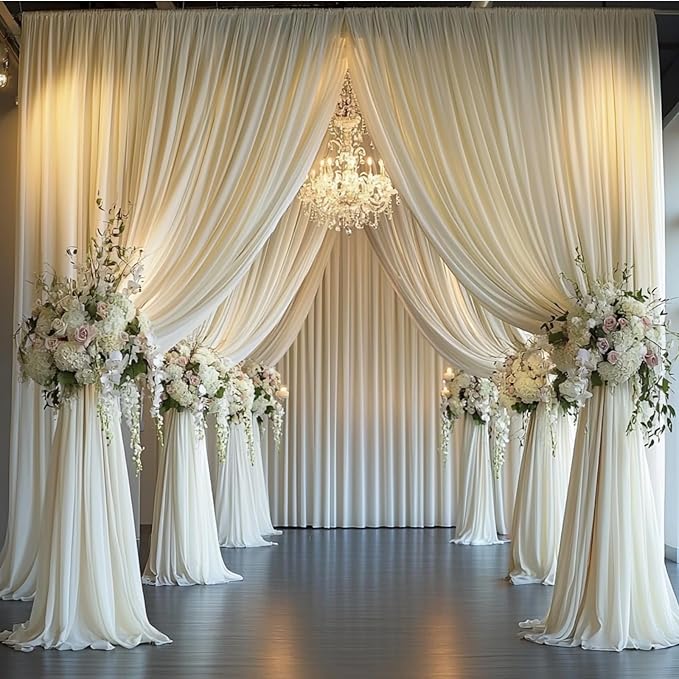40 ft x 10 ft Wrinkle Free Ivory Backdrop Curtain - Image 7