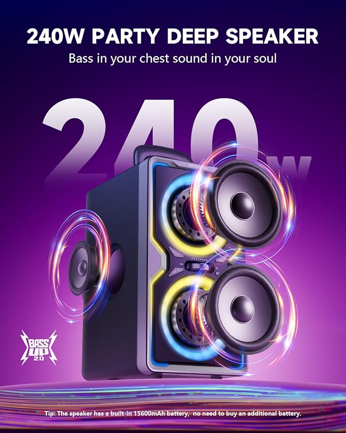 Hotlemon Large Bluetooth Speaker: 240W Peak Powerful Loud Sound - Image 2