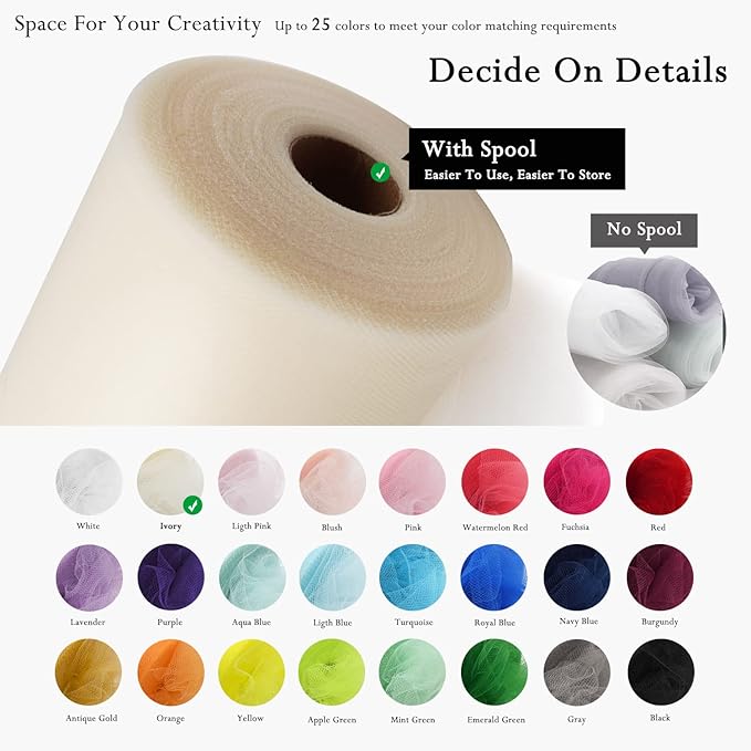 Ivory Tulle Fabric Rolls 54 Inch by 40 Yards Tulle Bolt Spool - Image 3