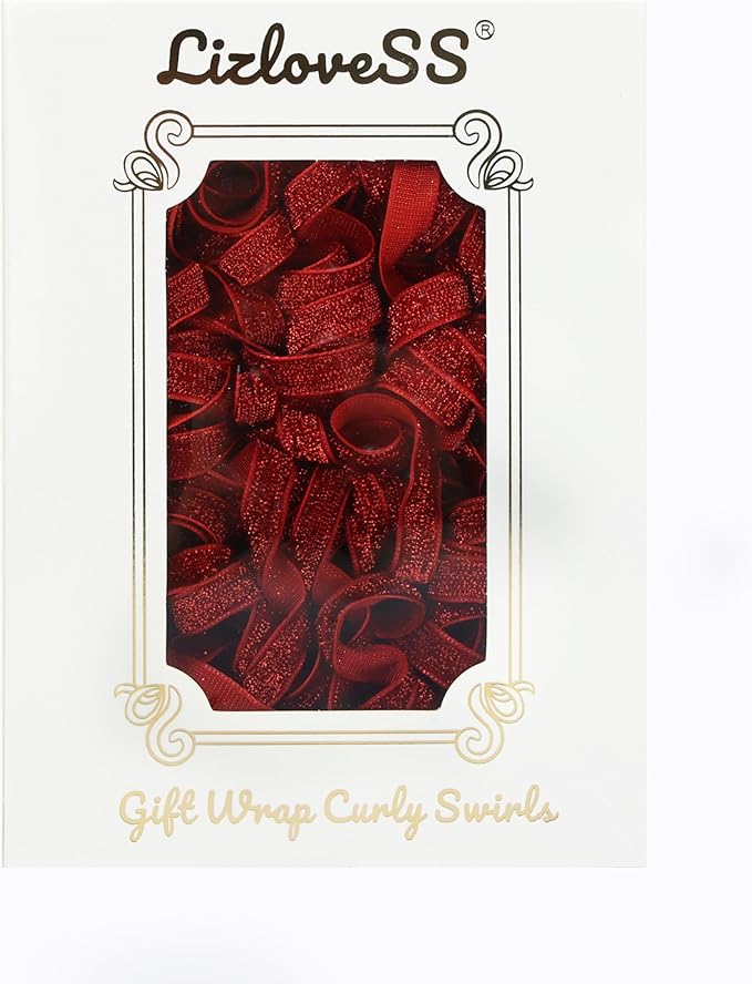 6" Metallic Glitter Red Self Adhesive Curly Ribbon Gift Wrap Bows - Image 4
