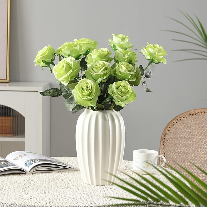 Tifuly Green Roses Artificial Flowers -12Pcs Realistic Single Long Stem Fake - Image 3