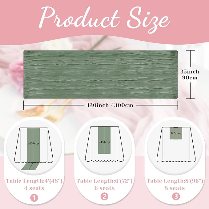 Sage Green Table Runner, 10Ft 120in Cheesecloth Table Runner, Gauze Rustic - Image 6