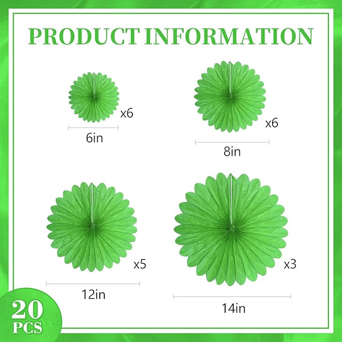 20 Pcs Grass Green Hanging Paper Fan, Hanging Honeycomb Round Paper Fans - Image 2