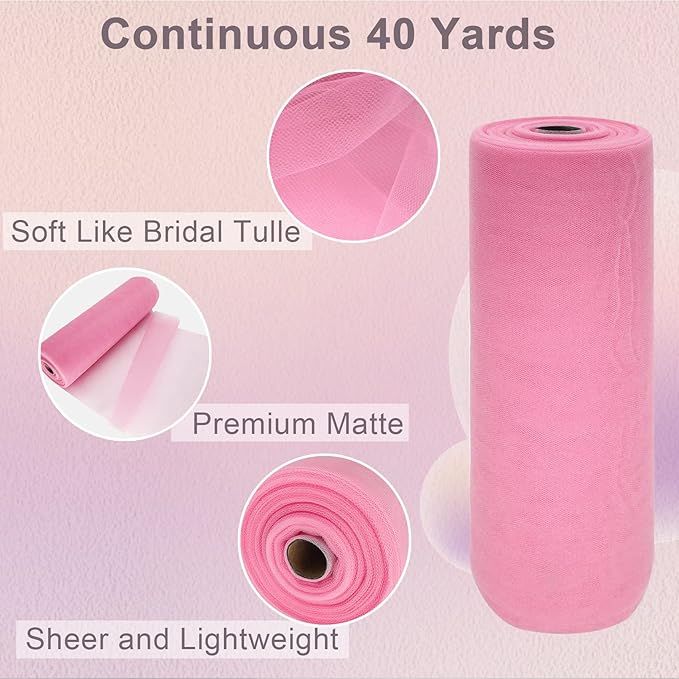 Pink Tulle Fabric Roll Spool Bolt Large Tulle Wedding Party Decoration - Image 2