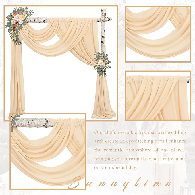 4 Panels Wedding Arch Draping Fabric 20Ft Length x 28" Width Champagne Arch - Image 3