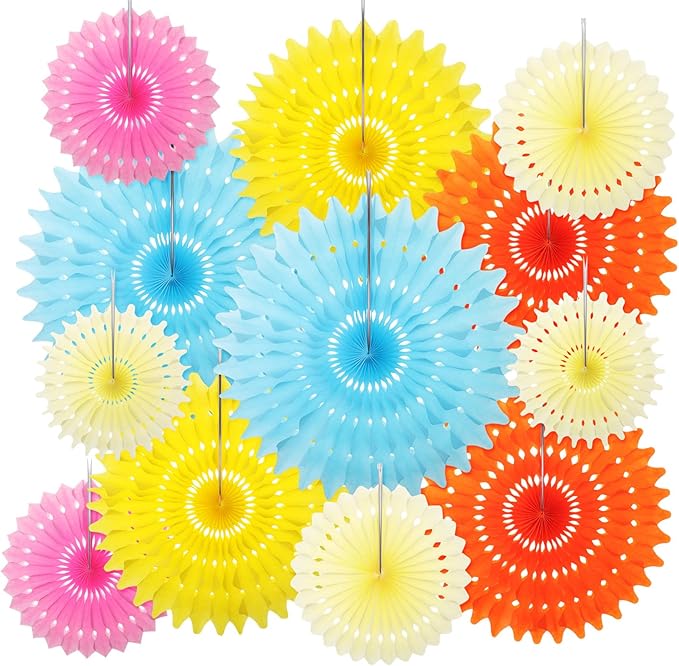 Outus 12 Pcs Hanging Honeycomb Paper Fans Sets, Fiesta Pastel Party Decorations by Outus