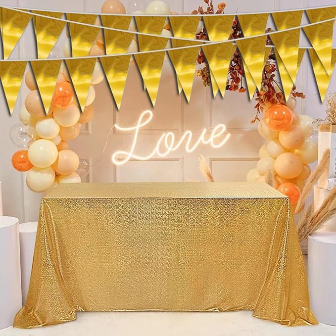 40M/130FT Gold Triangle Pennant Banner Flag Metallic Fabric Bunting Garland - Image 5
