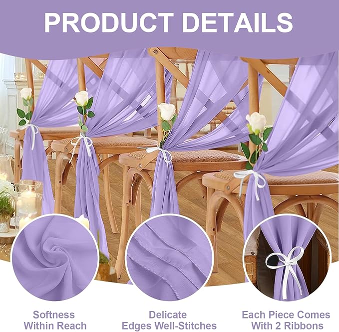 10 Pack 10ft Light Purple Chiffon Table Runners Wedding Table Runner Sheer - Image 3