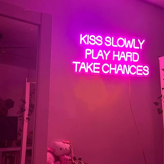 Kiss Slowly Play Hard Take Chances Neon Sign Pink LED Light Inspirational Wall - Image 7