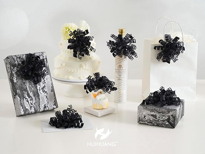HUIHUANG Black Bows for Gift Wrapping Curly Gift Bow 5 inch x 8 Counts - Image 4