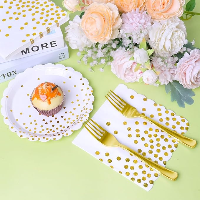 Gold Plates and Napkins Party Supplies 35 7inch disposable dessert plates - Image 8
