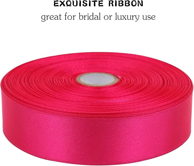 Hot Pink Solid Satin Ribbon 1 Inch 50 Yards Solid Polyester Fabric Ribbon - Image 4