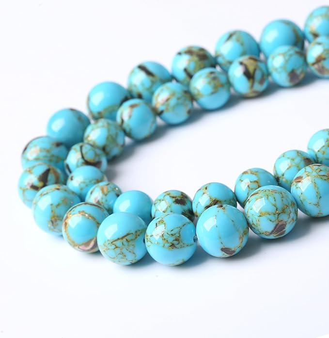 Blue Shell Turquoise Stone Beads Gemstone Round Crystal Energy Jade Beads Stone - Image 3