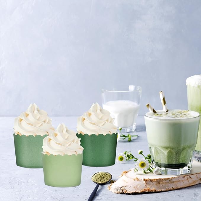 Whaline 120Pcs Sage Green Paper Baking Cups Scalloped Edge Cupcake Wrappers - Image 7