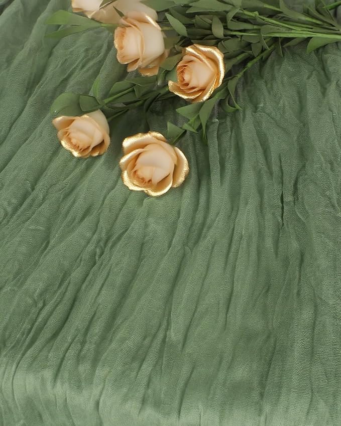 Sage Green Cheesecloth Table Runner 120 Inch, Boho Rustic Gauze 10 FT, Summer - Image 6