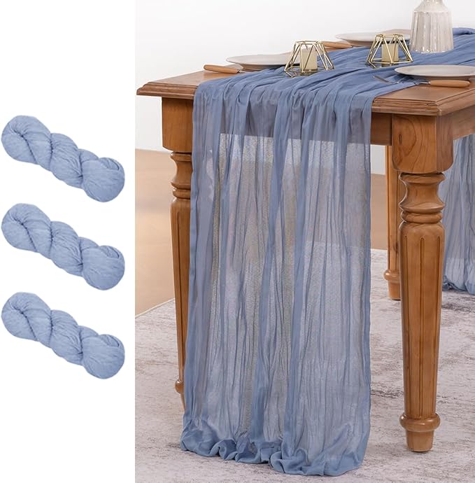 MLMW 3 Pack Dusty Blue Table Runner Cheesecloth Gender Reveal Boho Gauze Rustic by MLMW