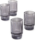 Serene Spaces Living Set of 4 Short Smoke Grey Ribbed Glass Votive Holder by SereneSpacesLiving