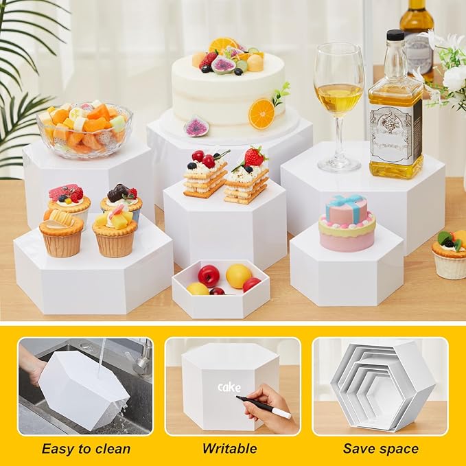 Leinuosen 7 Pcs Large Buffet Risers Set 6" to 12" Acrylic Display Box Catering - Image 3
