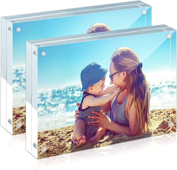 HELPLEX Acrylic Frames, 2 Pack 8x10, 24mm Thicker Frameless Clear Frame by HELPLEX