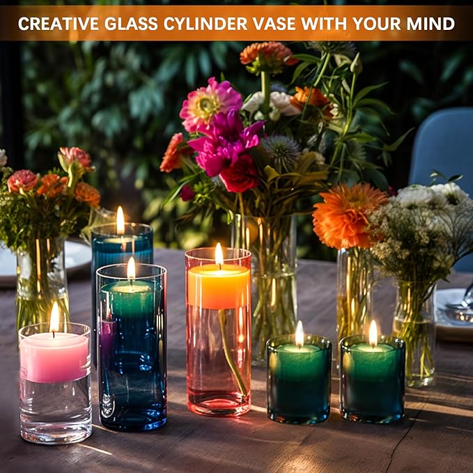 4 Pack Glass Cylinder Vases 4, 10 Inch Tall Clear Flower Vase Hurricane - Image 4