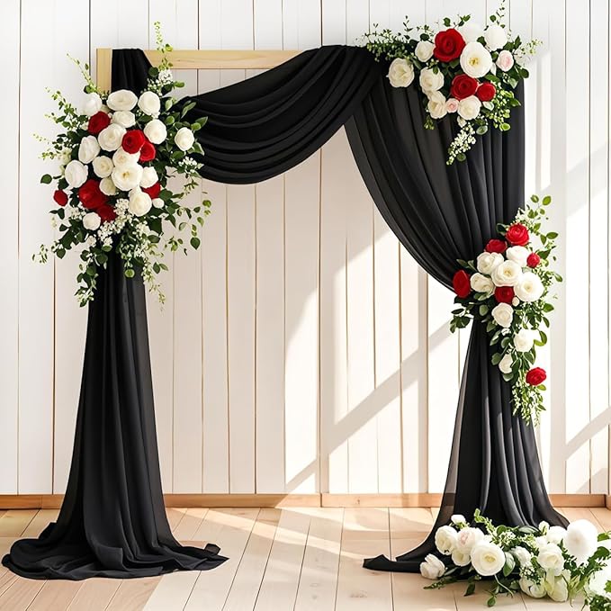 Wedding Arch Draping Fabric 1 Panel 30'' x 18FT Black Sheer Chiffon Arch Drapery by LINXTAR