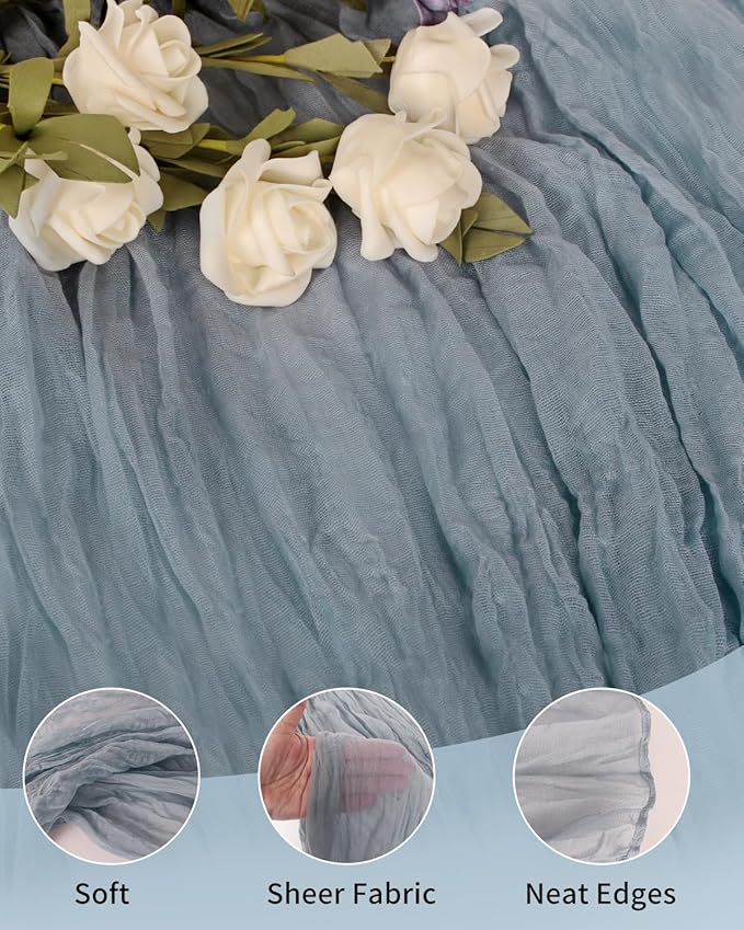 Dusty Blue Cheesecloth Table Runner 120 Inch, Summer Boho Gauze 10 FT, Rustic - Image 2