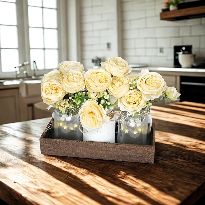Champagne Floral Mason Jars for Centerpieces – Rustic Table Centerpiece - Image 6