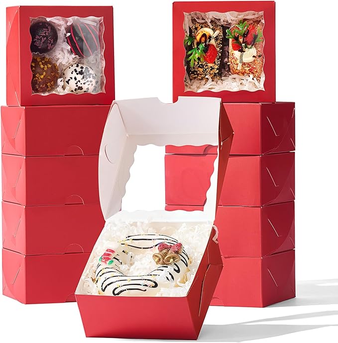 50-Count 4x4x2 Food-Safe Classic Red Bakery Boxes - Image 6