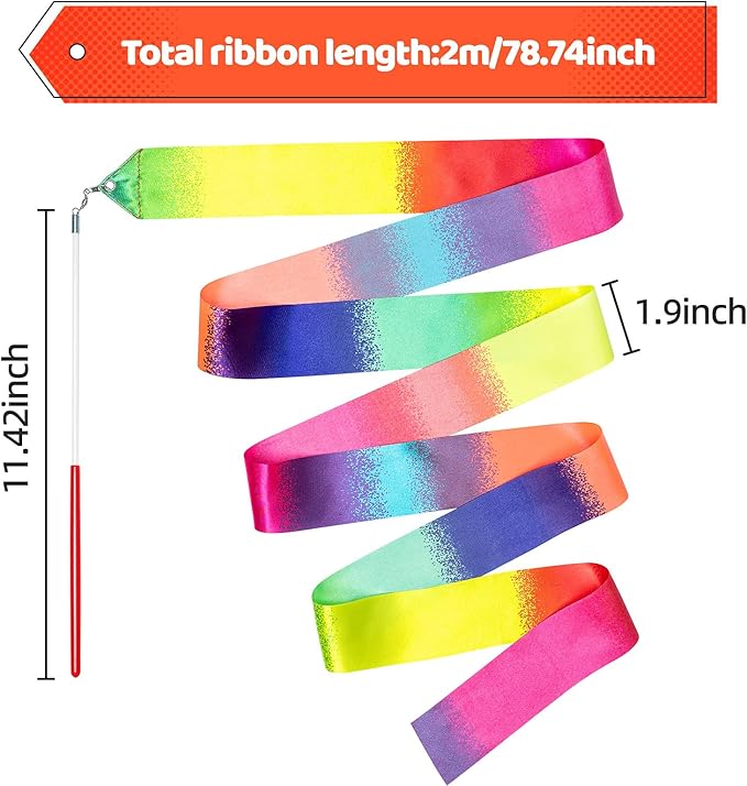 20 Pack Ribbon Dancer Wands for Kids, Rainbow Streamers Dance Ribbon, Party - Image 6