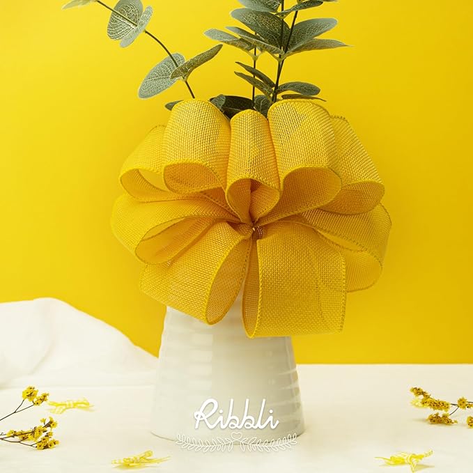 Ribbli Yellow Burlap Wired Ribbon, 2-1/2” Inch x Continuous 20 Yard, Wired Edge - Image 4