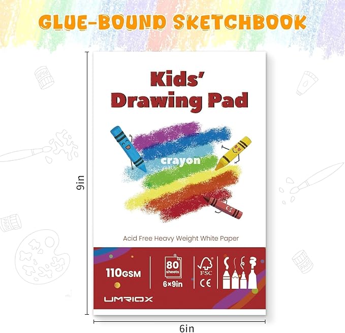 Umriox Drawing Pad for Kids, 110gsm Acid-Free Drawing Paper, Glue-Bound Art - Image 2