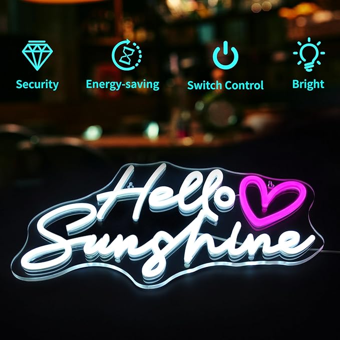 Hello Sunshine Neon Signs for Wall Decor White LED Neon Sign for Room Neon - Image 4