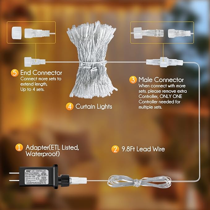 Brightown 300 LED Curtain String Lights, 9.8 FT Hanging Fairy Lights - Image 4