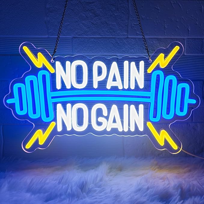 No Pain No Gain Neon Sign for Gym Wall Decor, Led Sign, Neon Lights for Bedroom by YourVibeYourNeon