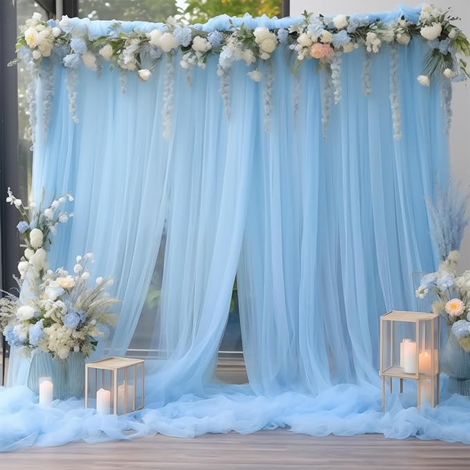 10x10 Blue Tulle Backdrop Curtains - Image 2