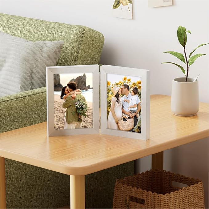 decorUhome Double 5x7 Picture Frame Vertical, Engineered Wood Bifold Photo Frame - Image 6