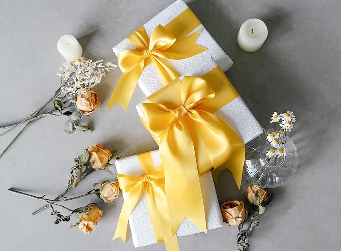 Yellow Ribbon 2.5 Inch Double-Faced Satin Ribbons 25 Yards - Image 6