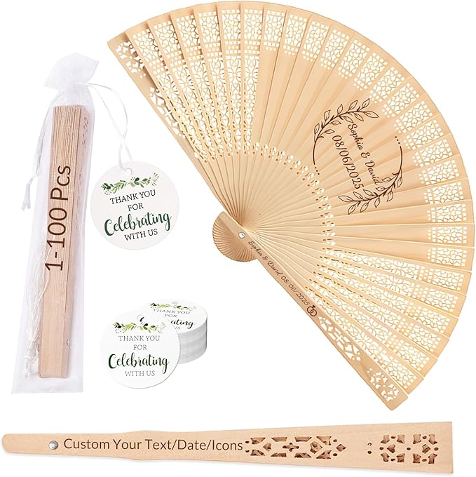 20Pcs Personalized Folding Hand Fans Custom Engraved Summer Wedding Fans by Cupike