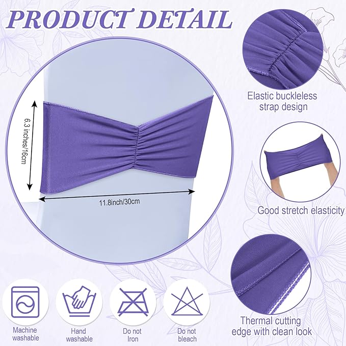 Moukeren 100 Pcs Spandex Chair Sashes Bows Bands Slider Sashes - Image 3
