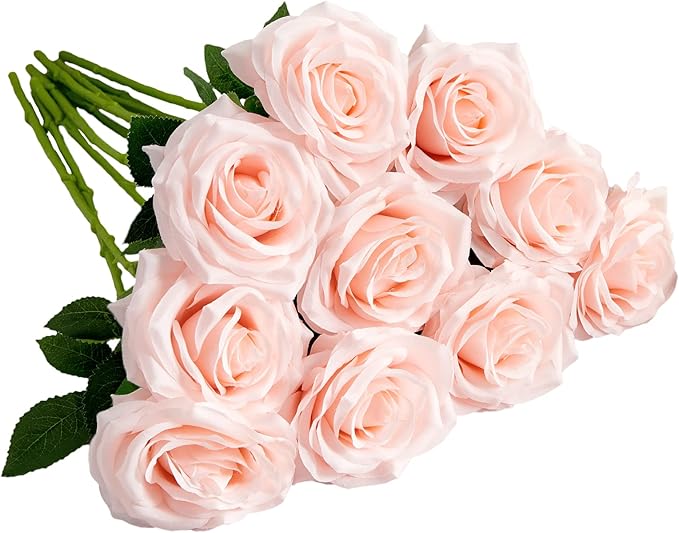 Artificial Rose 10pcs Open Flower Bouquet Faux Rose Stems by IUKnot