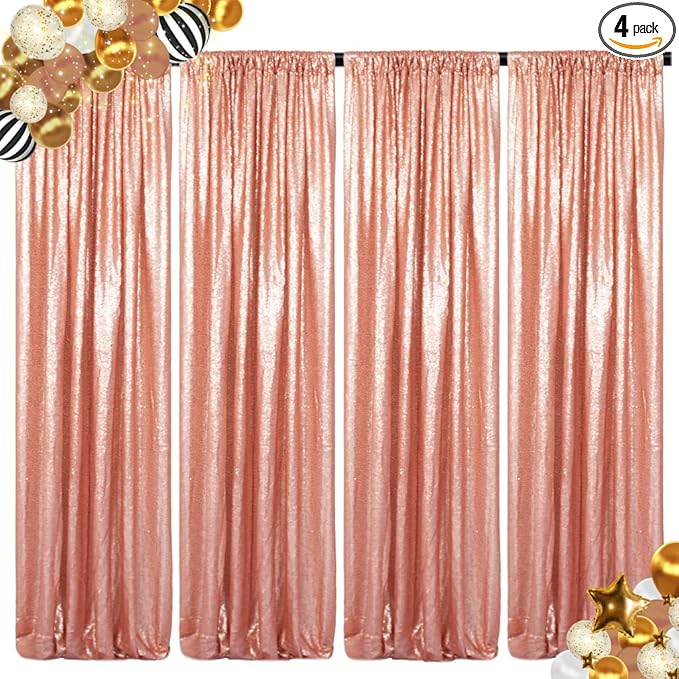 ShinyBeauty Blush Sequin Backdrop Curtains, 4 Panels, Sparkle Photo Booth by ShinyBeauty