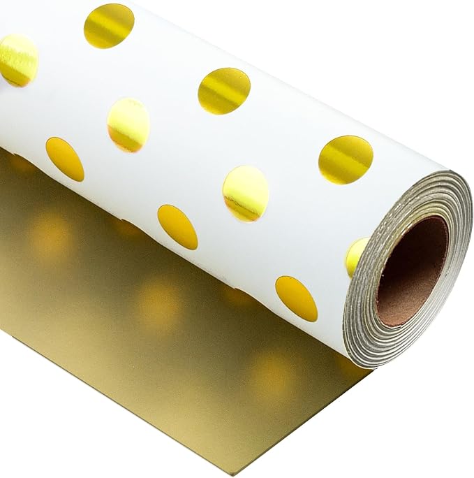 Burymento Platinum Dots Wrapping Paper, Reversible Gold Gift Wrap by BurymentoisaprofessionalwrappingpaperbrandThewrappingpaperismadeofkraftpaperpearlescentmatteglossyglitterbrushedlaserandothermaterialsdouble-sidedprintingbackcuttingandotherdetailsOriginalpatternscarefullymadewrappingpaperbrand