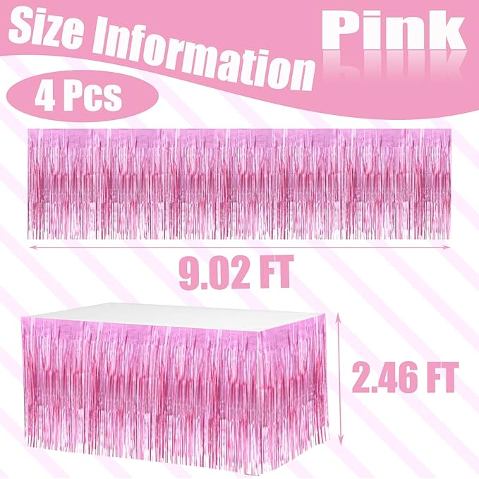 4 Pack 29x108 Inch Valentine's Day Metallic Foil Fringe Tinsel Table Skirts - Image 2
