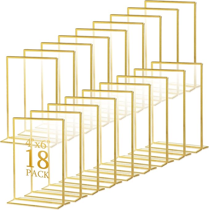Hoteam 18 Pack Acrylic Sign Holder 4 x 6 Inch Gold Frames Wedding Table Number by Hoteam