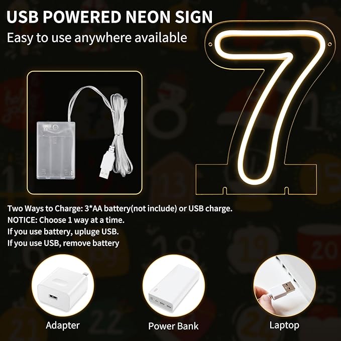 Number 7 LED Neon Sign Backdrop Birthday Party Decoration, 11.3" Height Warm - Image 2